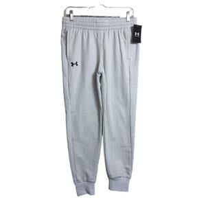 NWT Under Armour UA Fleece Jogger Light Grey Logo Ribbed Cuff Pants S